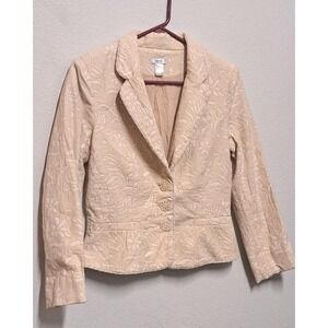 Cache Women's Beige Floral Jacquard Blazer Jacket Size 8 Tailored Button Front
